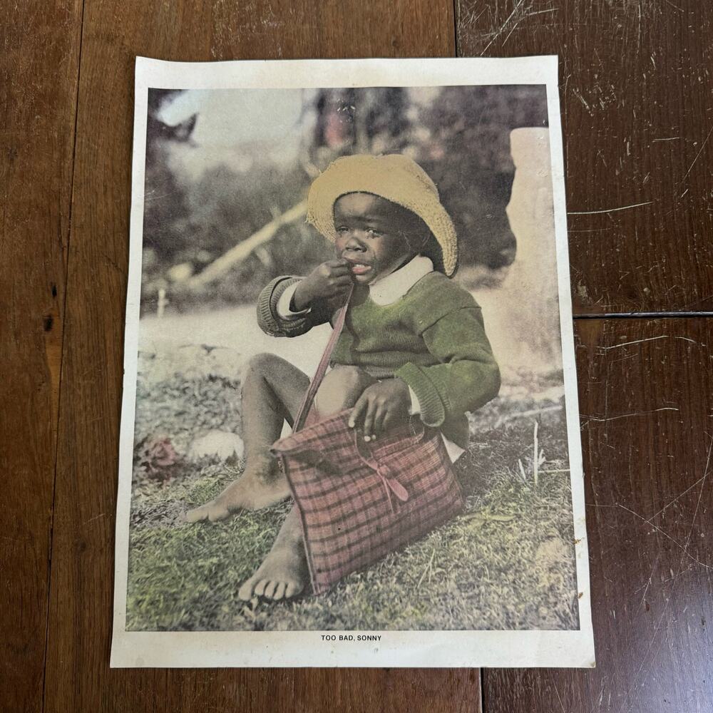 Antique Colorized Too Bad Sonny Little Boy Crying Vintage Wall Decor litho print